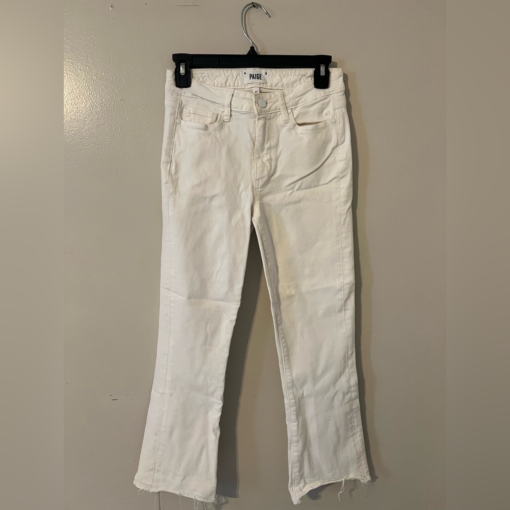 PAIGE Women's Off White Raw Hem Flare Jeans